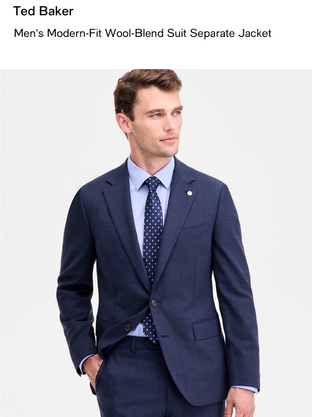Ted Baker Navy Modern-Fit Wool-Blend Suit 48L